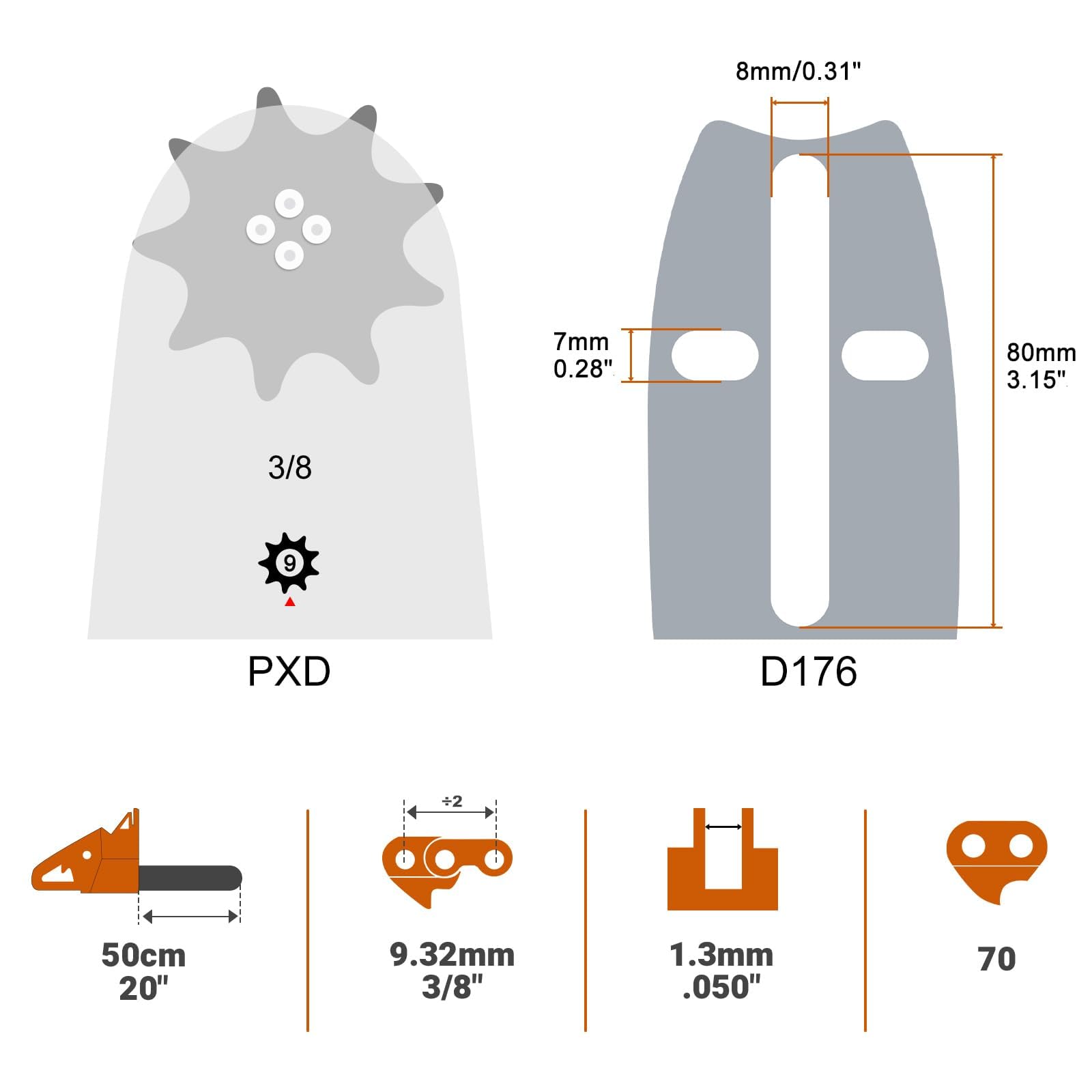 Savior 20-inch Chainsaw Bar showing specifications