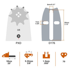 Savior 20-inch Chainsaw Bar showing specifications