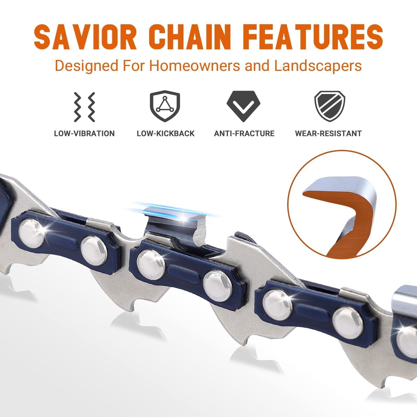 Savior 8 Inch Pole Saw Chain close-up of the chain links