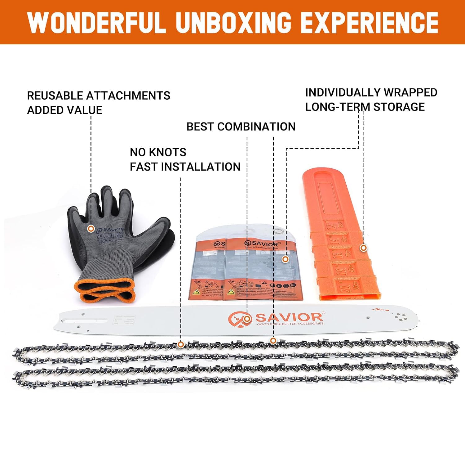 Savior chainsaw bar and chain setup close-up