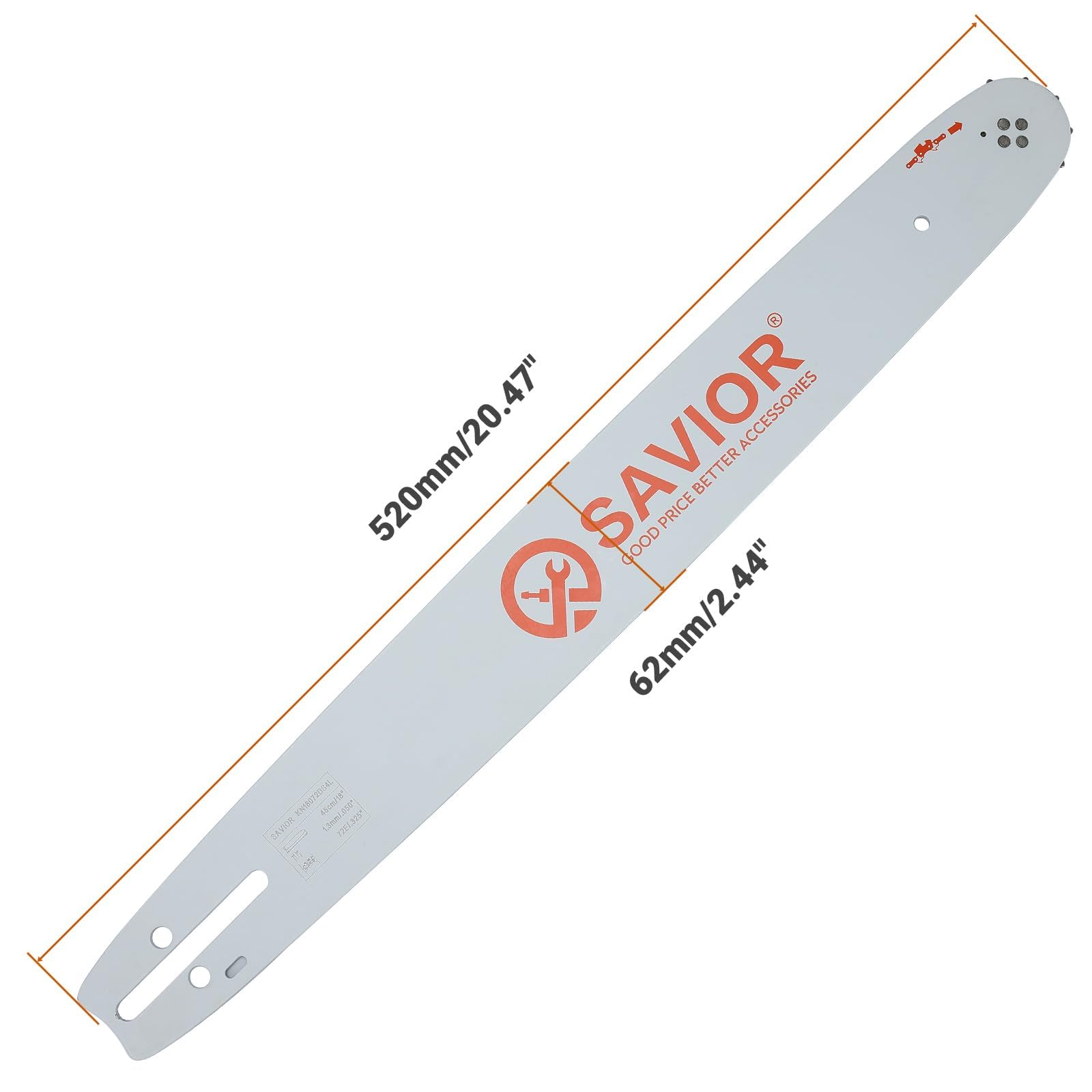 Savior chainsaw bar specifications on label
