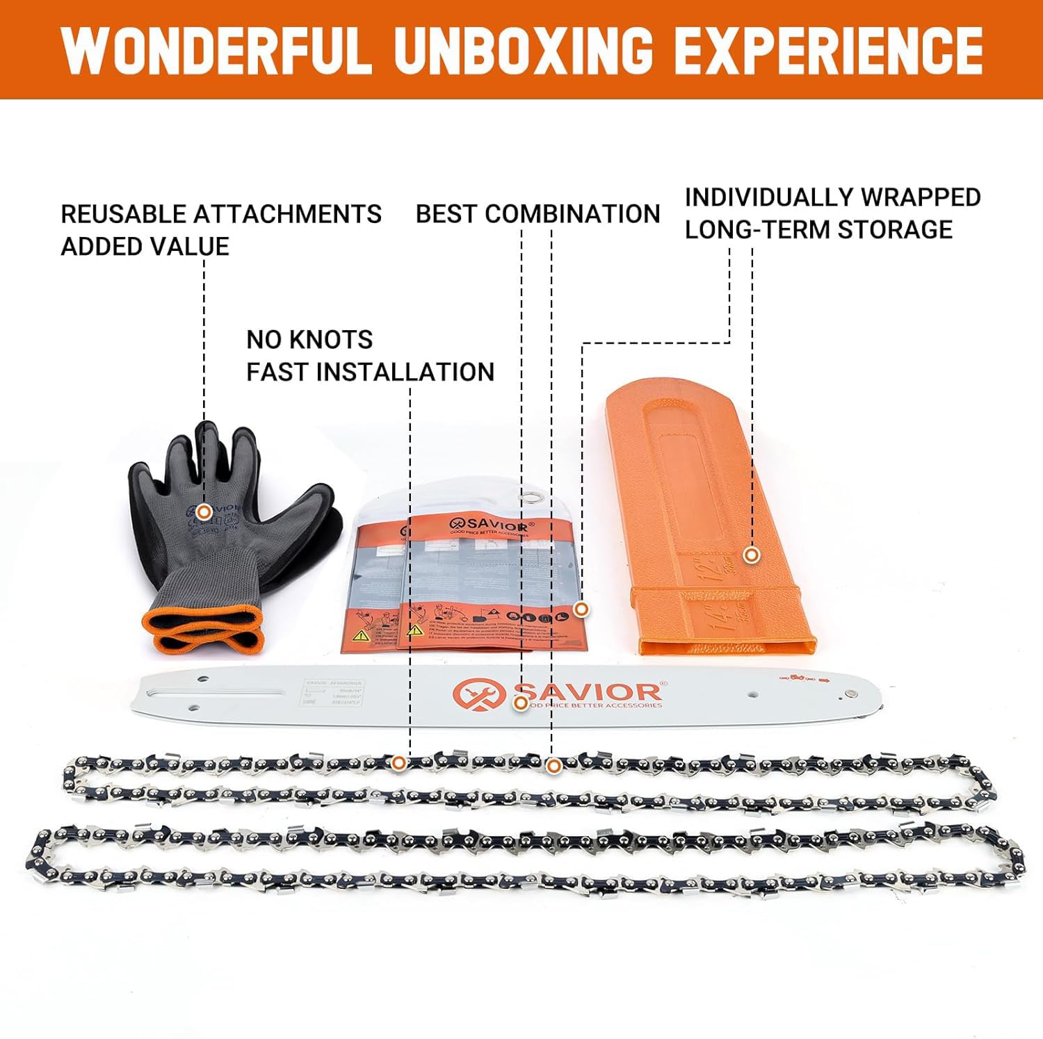 Savior chainsaw bar specifications on packaging