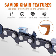 Savior chainsaw chain close-up showing drive links