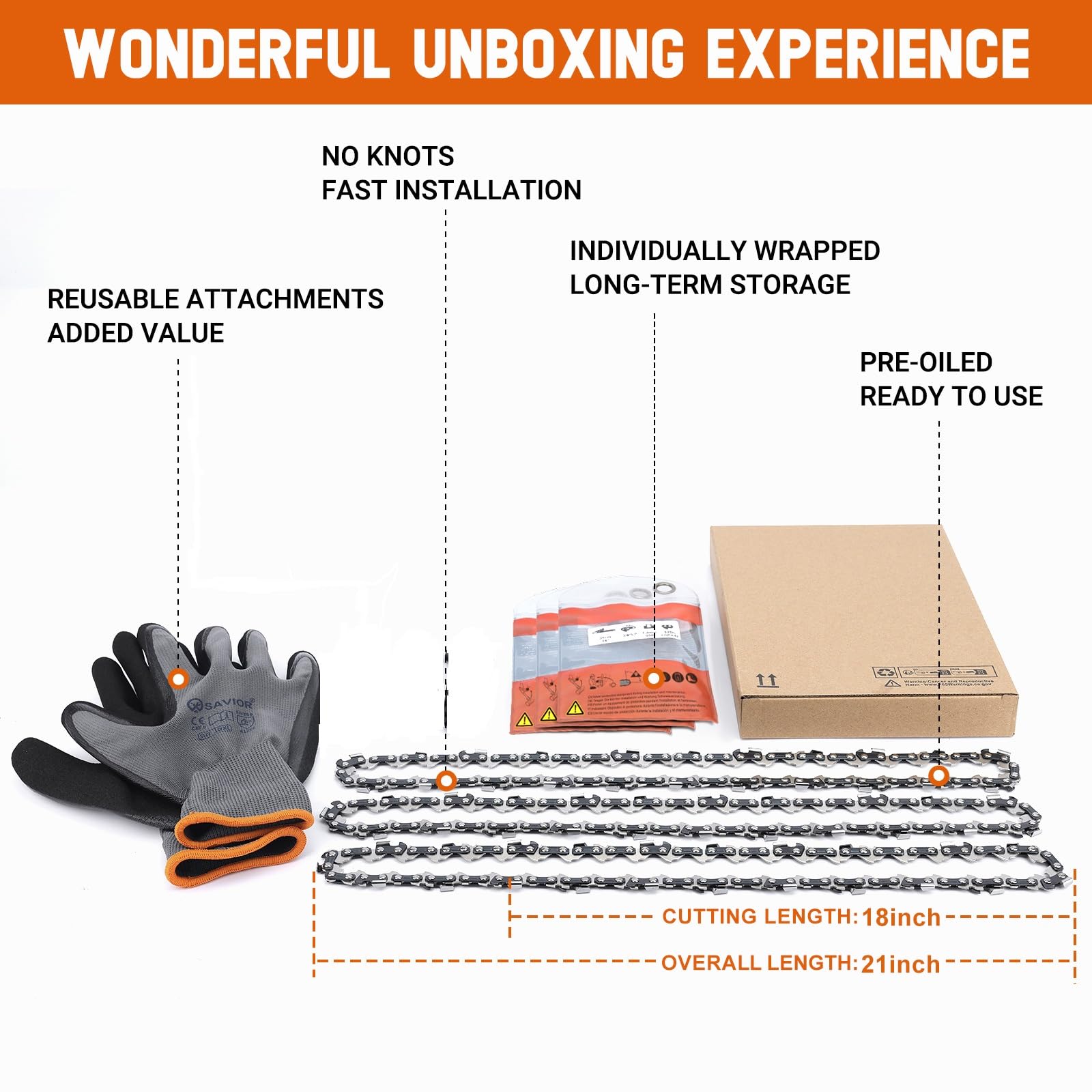 Savior chainsaw chain pack including gloves for handling