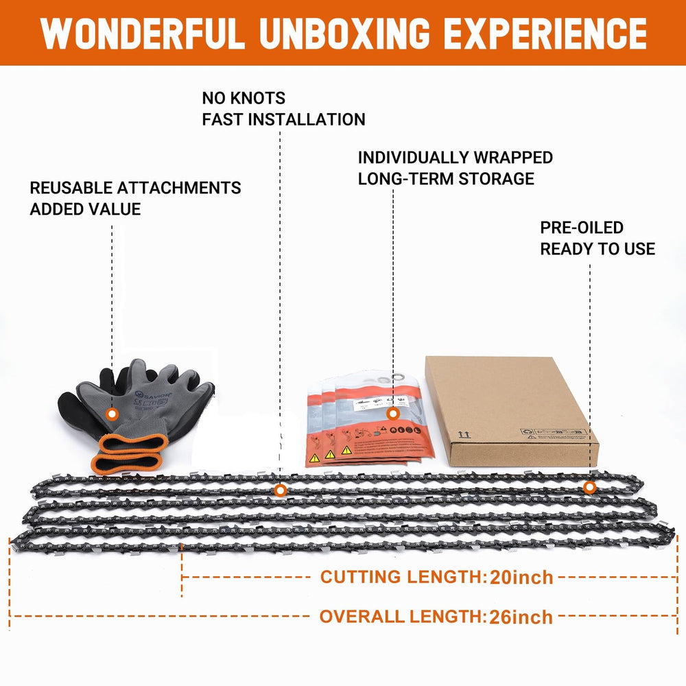 Savior chainsaw chain with gloves in storage bag