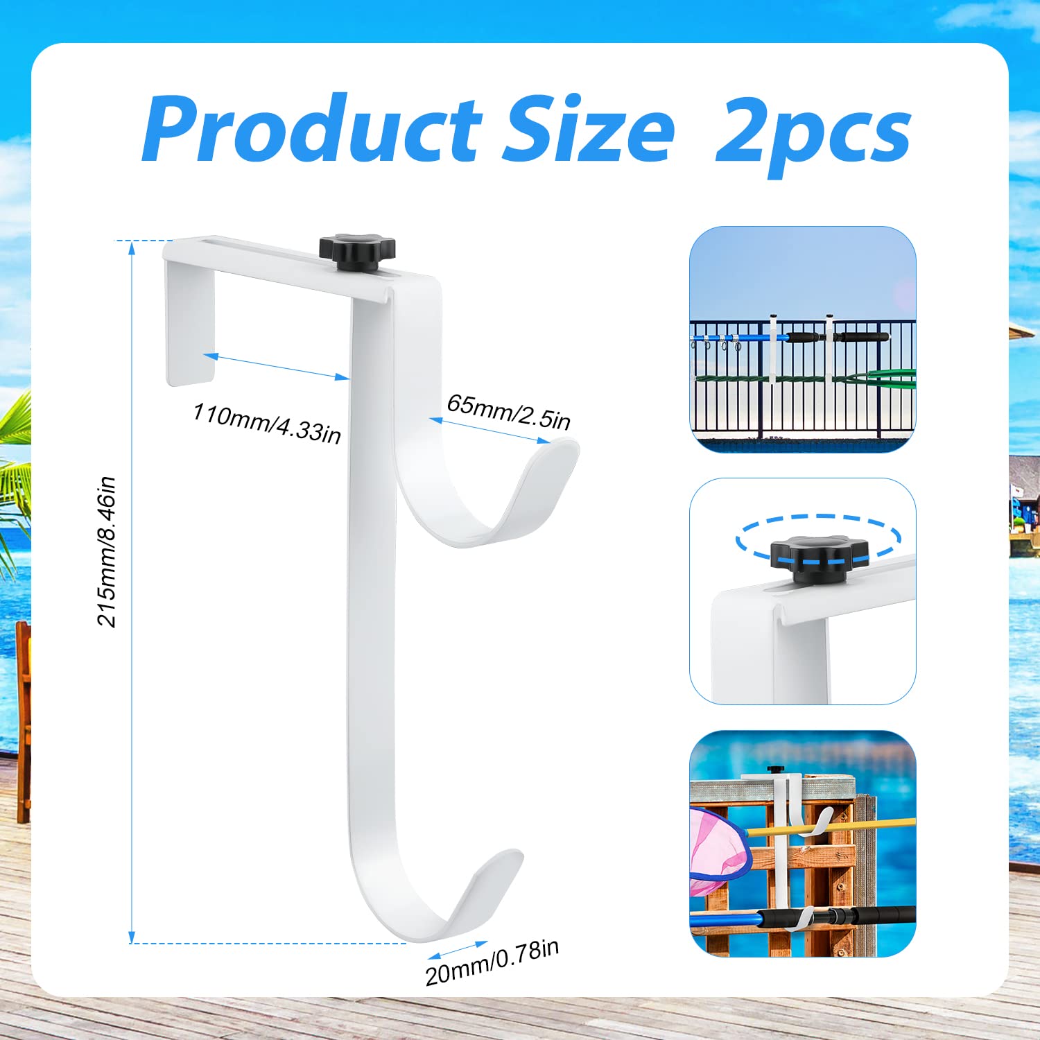 SAVITA pool fence hook side view showing adjustable feature
