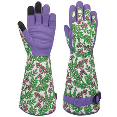 SAVJOB Gardening Gloves for Women, purple floral design front view