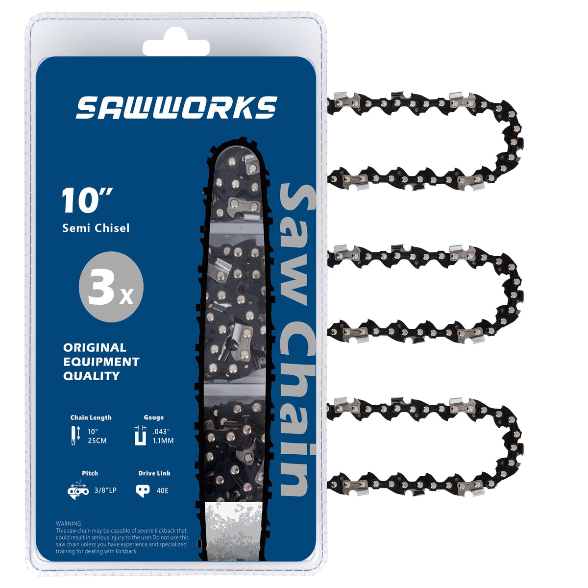 SawWorks 10 Inch Chainsaw Chain blue-gray front view