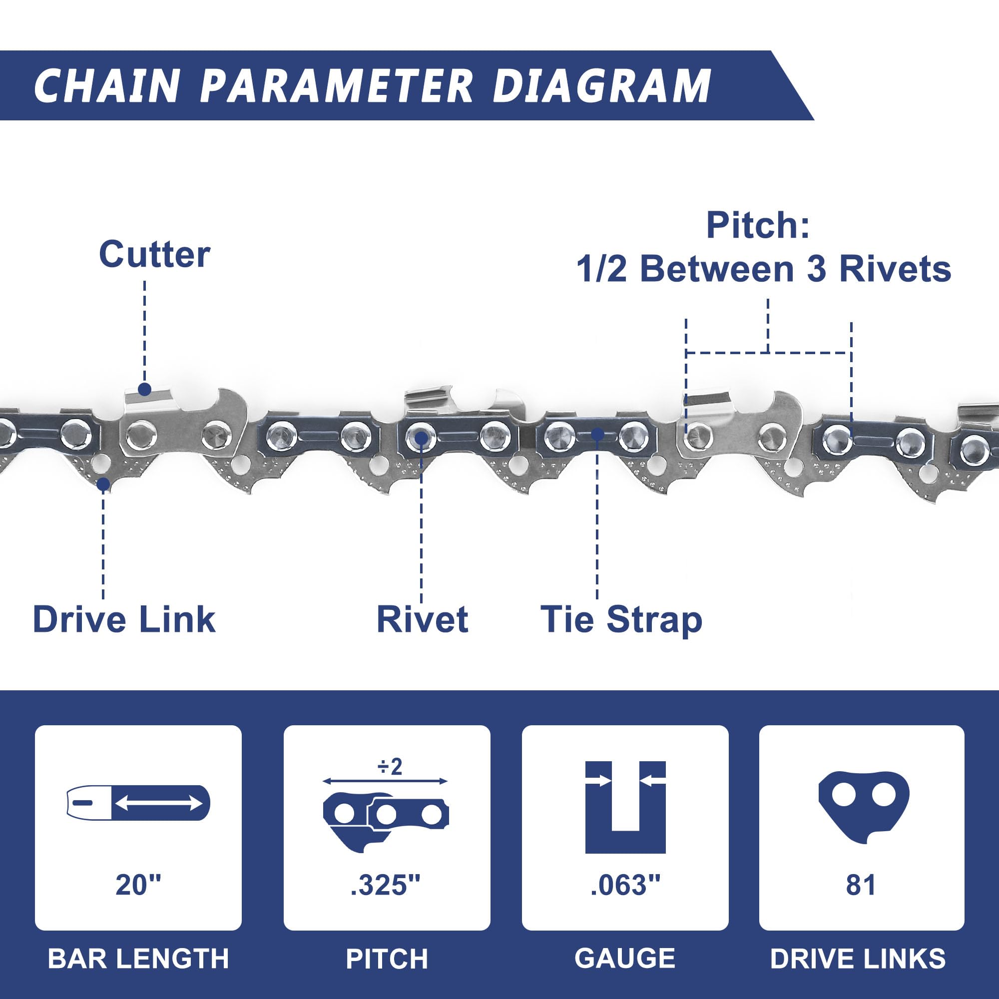 SawWorks Chainsaw Chain 20 Inch side view