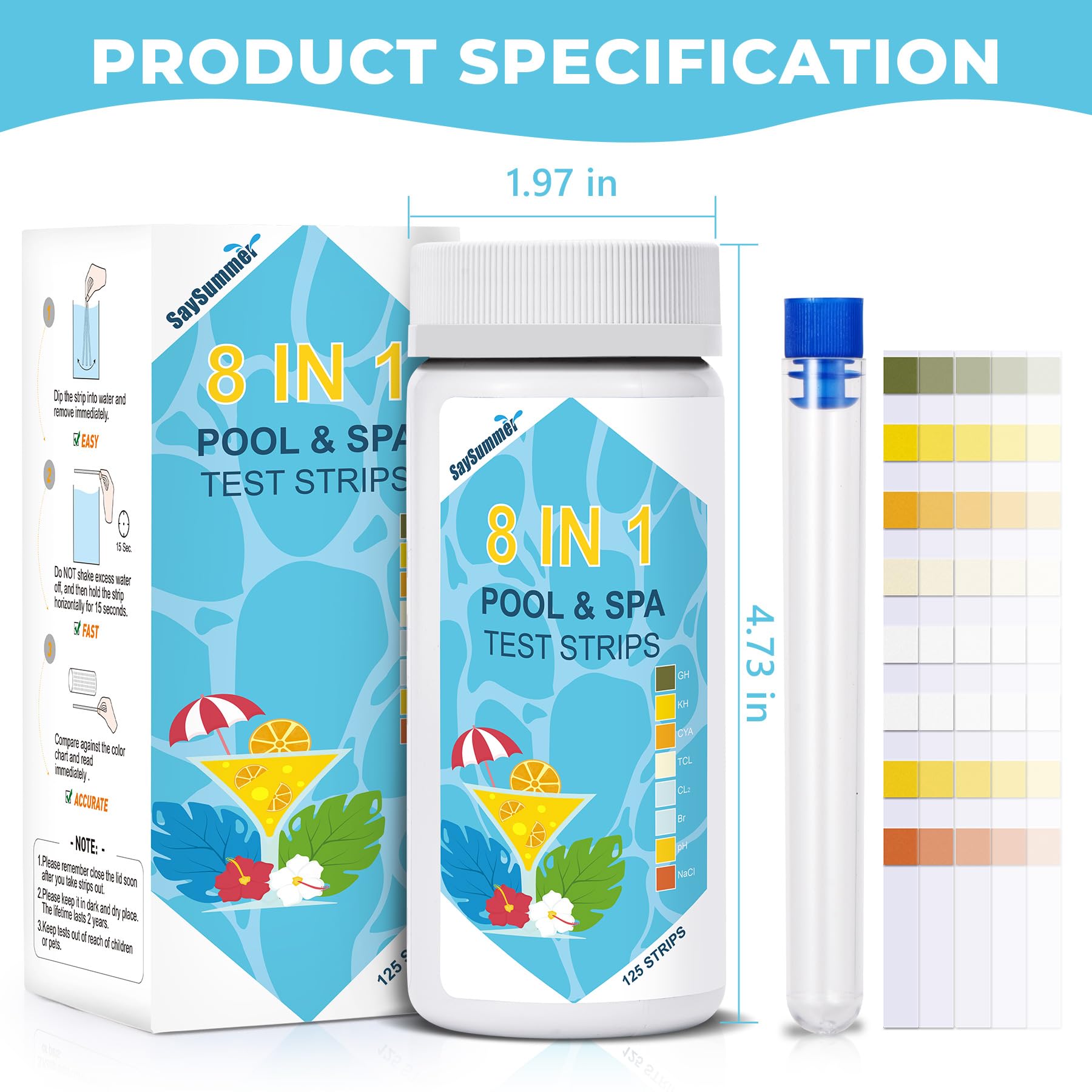 SaySummer Salt-Water Pool Test Strips in use