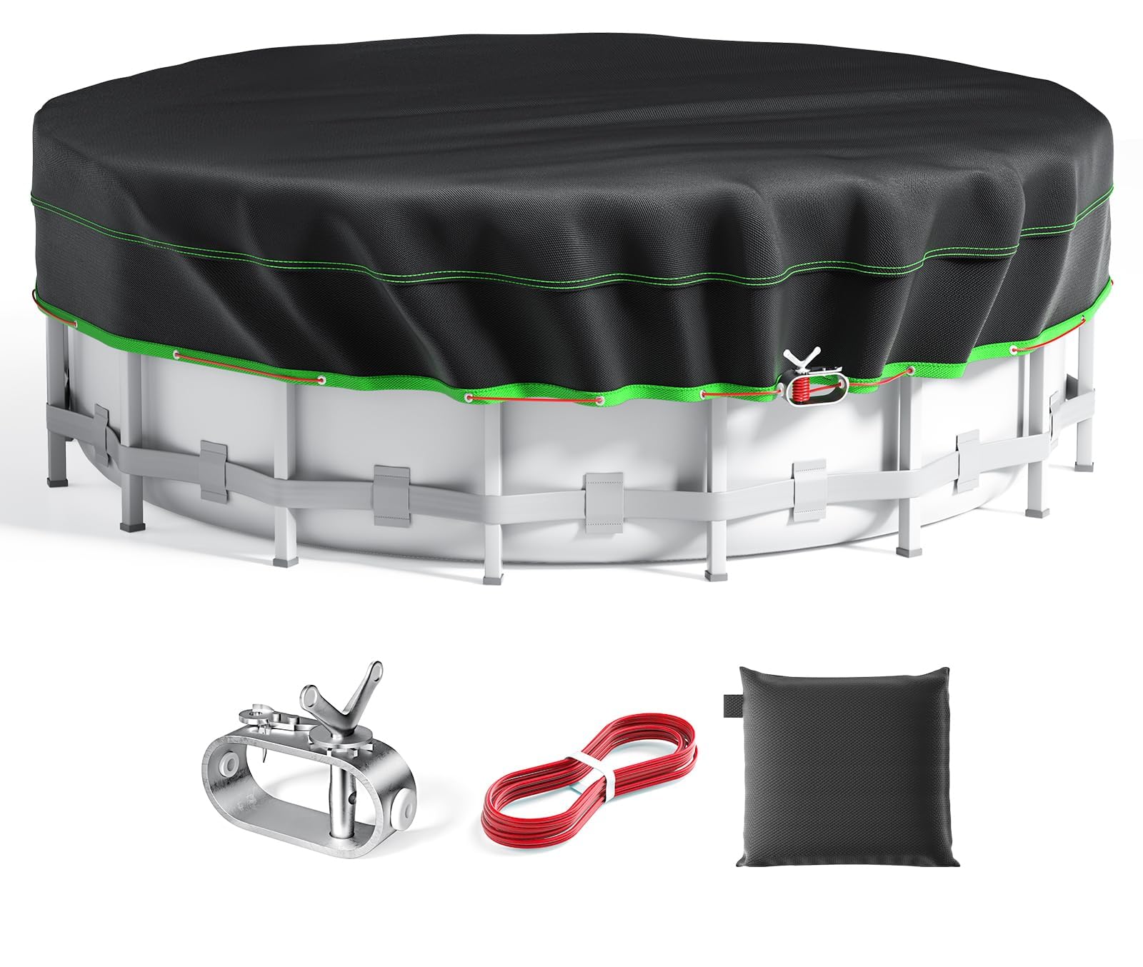 Sbekiev 14 Ft Round Pool Cover front view with winch