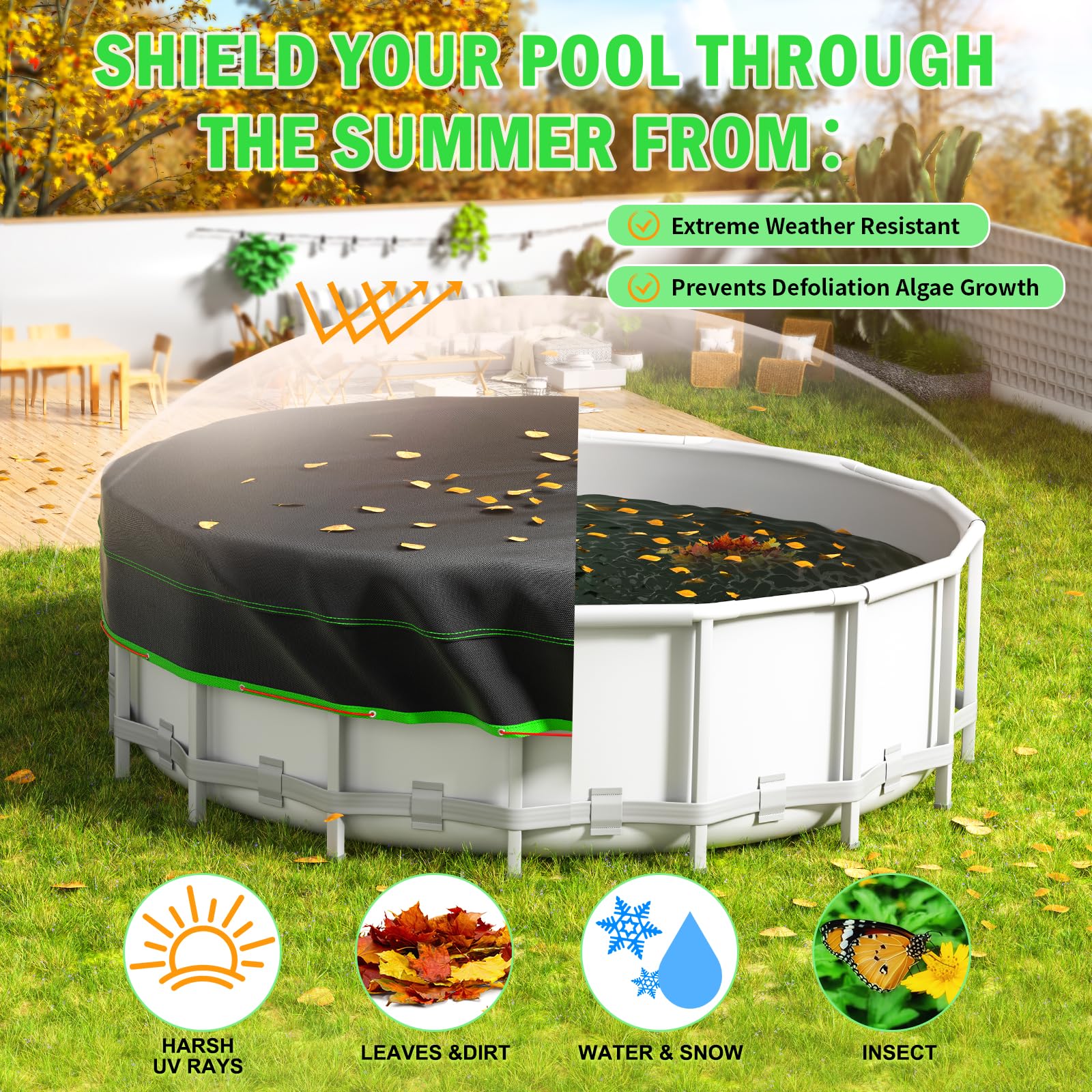 Sbekiev 14 Ft round pool cover with steel core cable