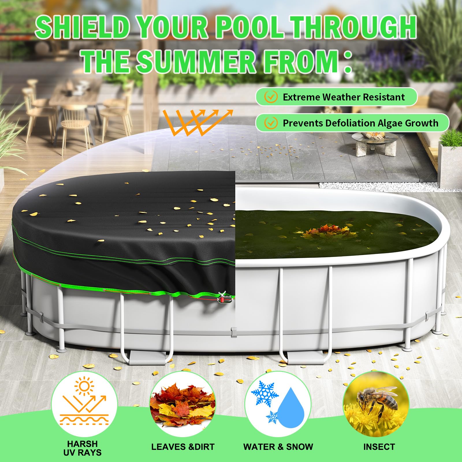 Sbekiev pool cover showing UV resistant fabric