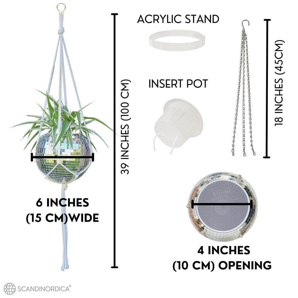 SCANDINORDICA Disco Ball Planter displayed on acrylic stand with plants