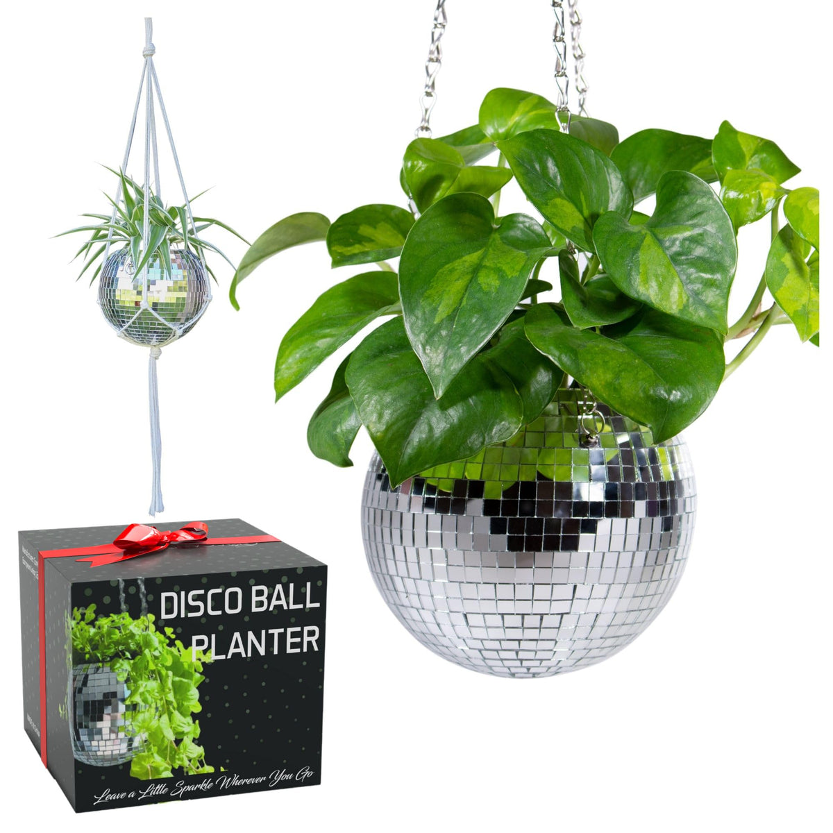 SCANDINORDICA Disco Ball Planter front view showing silver mirror finish