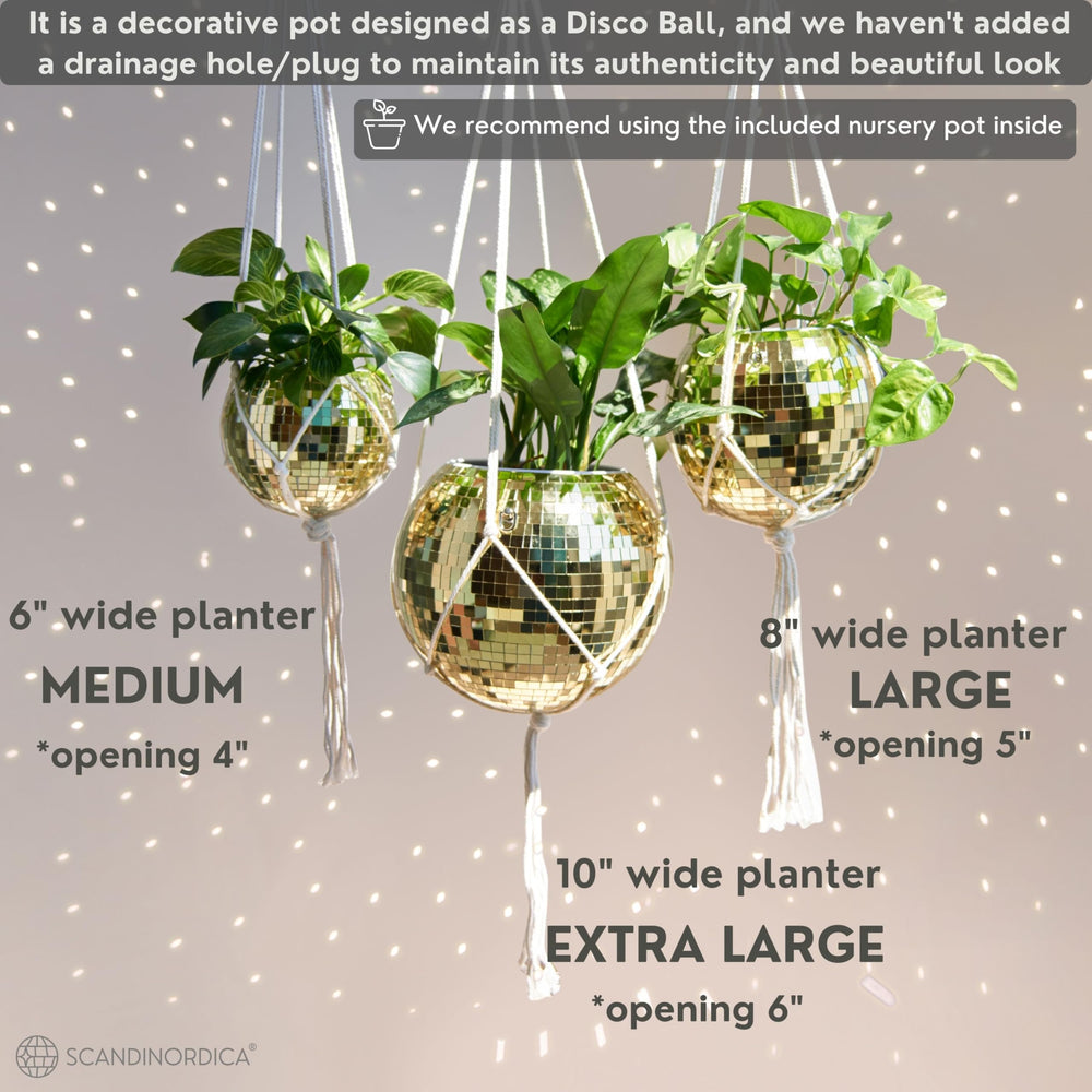 SCANDINORDICA Disco Ball Planter side view showing drainage insert