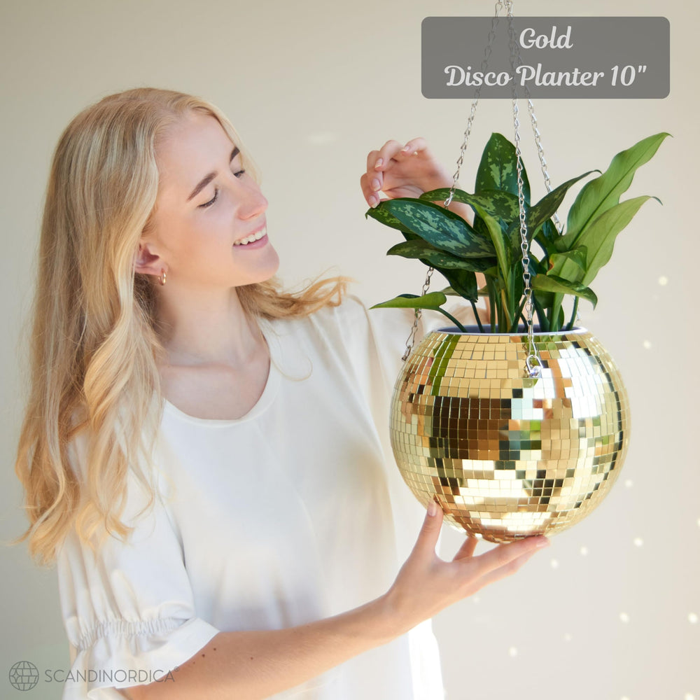 SCANDINORDICA Disco Ball Planter with macrame hanger and chain