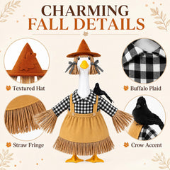 Scarecrow goose outfit set displayed in a garden environment