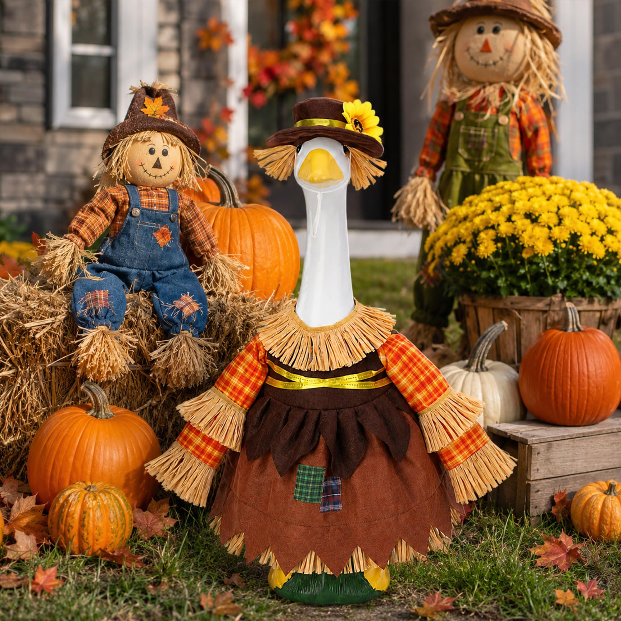 Scarecrow goose outfit set ready for fall Thanksgiving décor