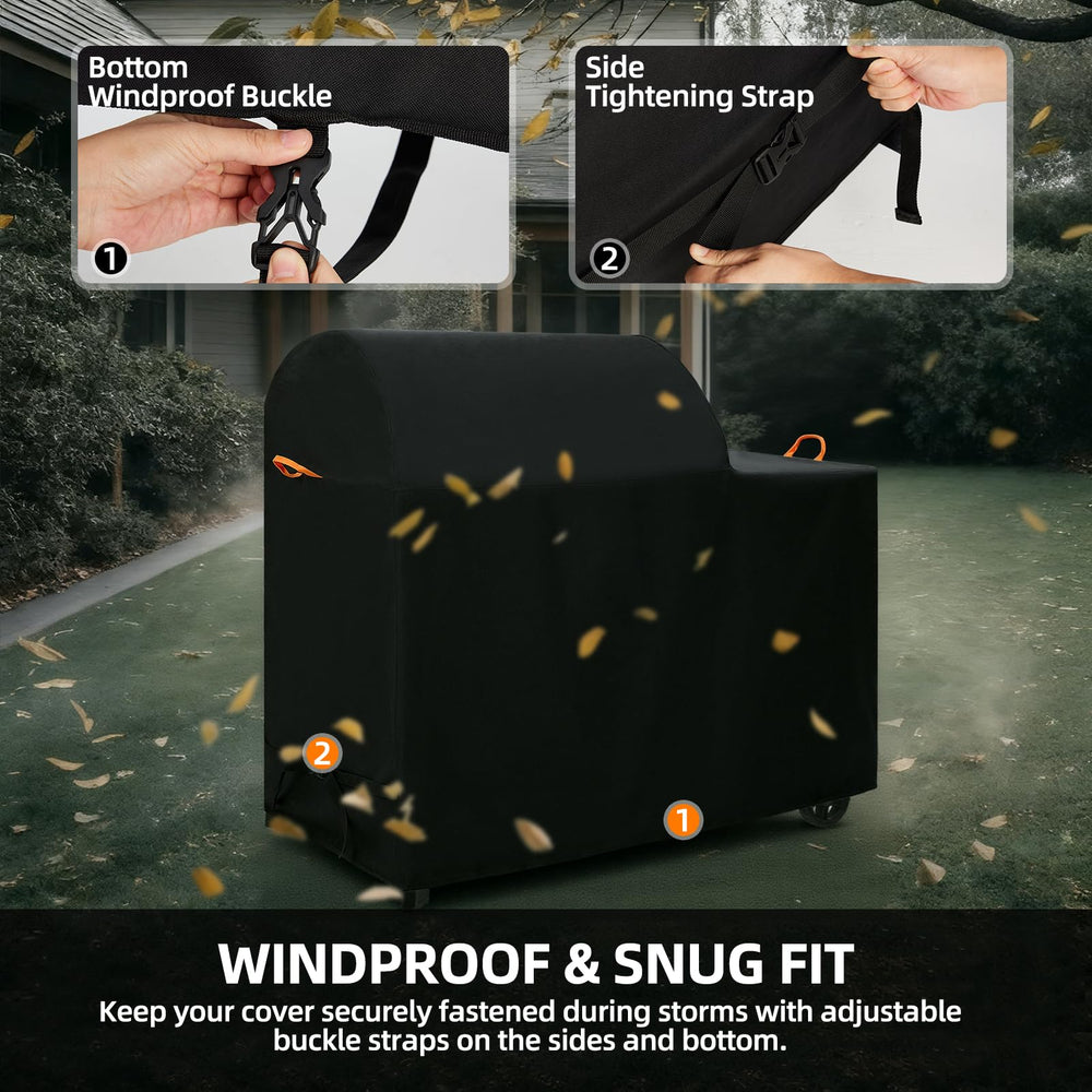 SCAUSY Pellet Grill Cover in black on Traeger grill