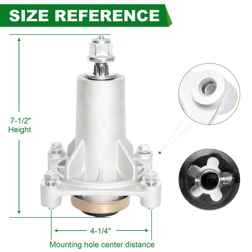 SCBHWJ deck spindle assembly side view showing aluminum material