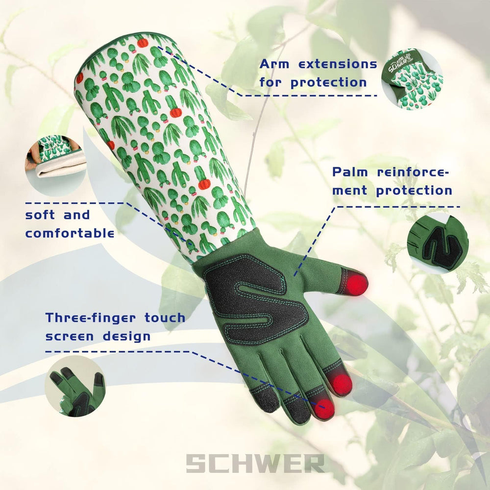 Schwer Gardening Gloves for Women, XL, green cactus print side view