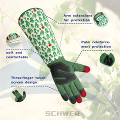Schwer Gardening Gloves for Women, XL, green cactus print side view