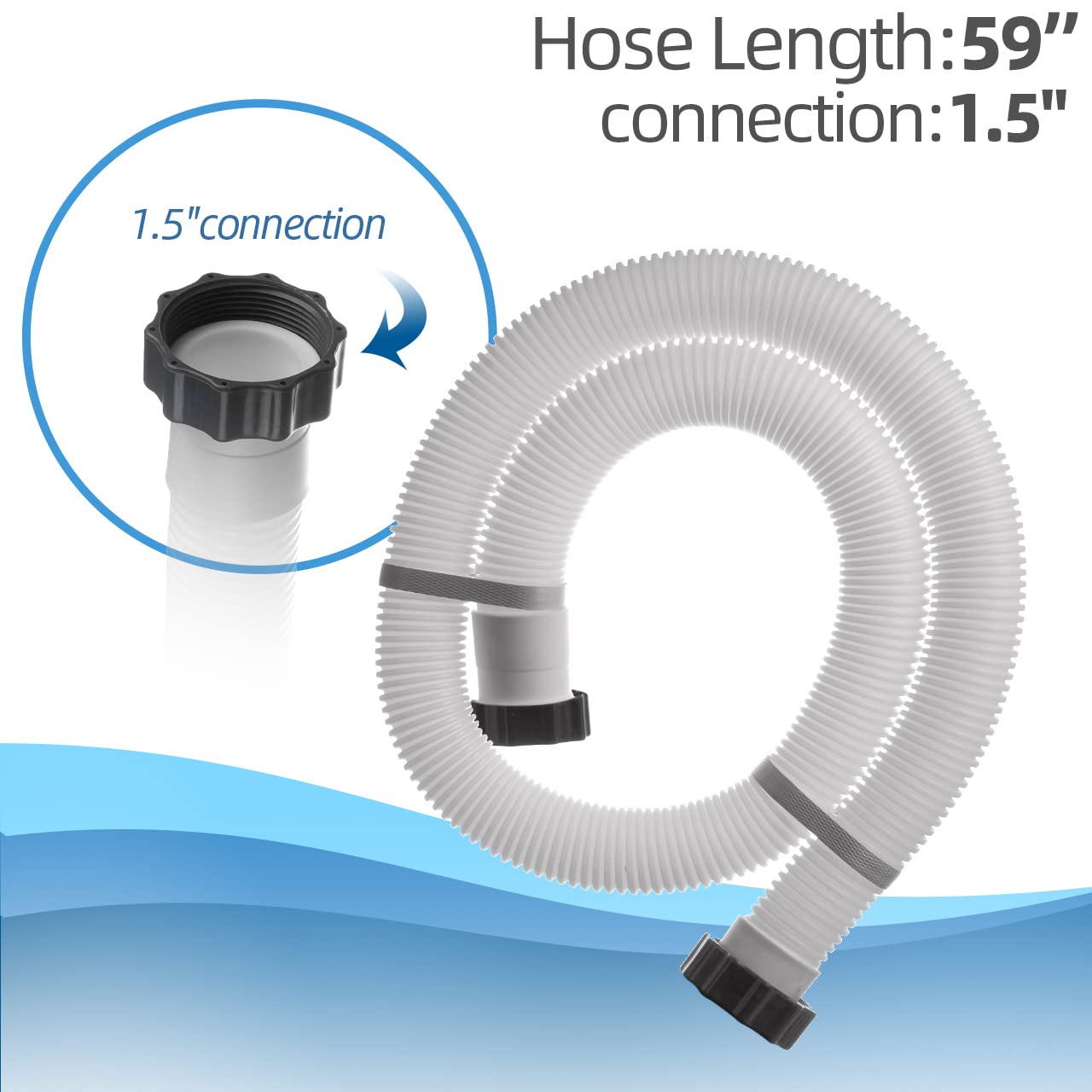 Sconva 1.5" Pool Filter Pump Hose side view showing connection ends