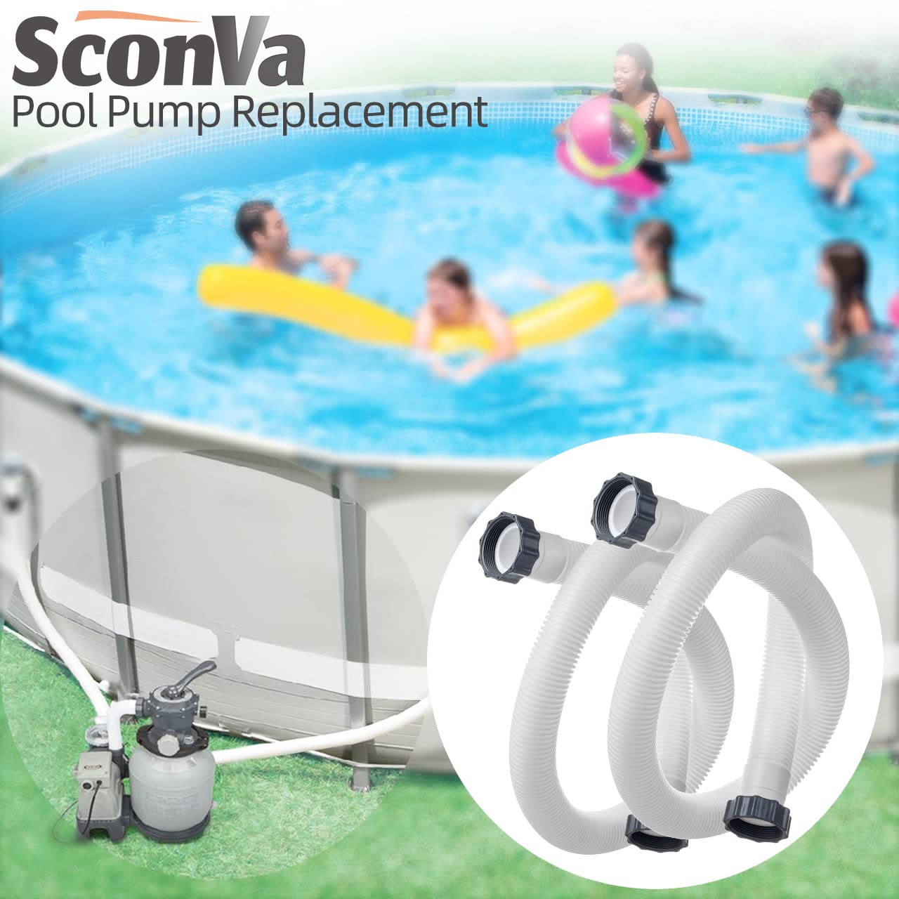 Sconva 1.5" Pool Filter Pump Hose with water flow demonstration