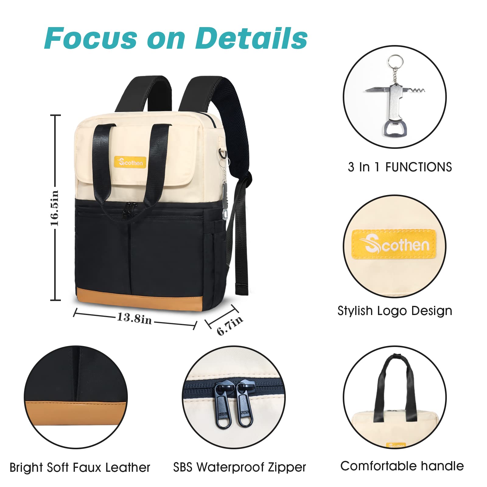 Scothen Backpack Cooler with ice packs and bottle opener