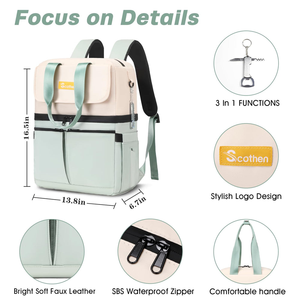 Scothen Backpack Cooler with multiple pockets open