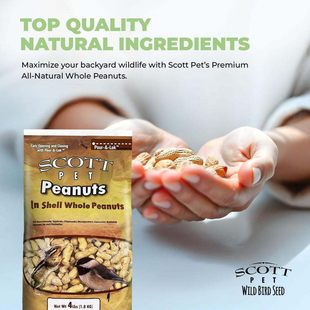Scott Pet Whole Peanuts next to a feeding platform