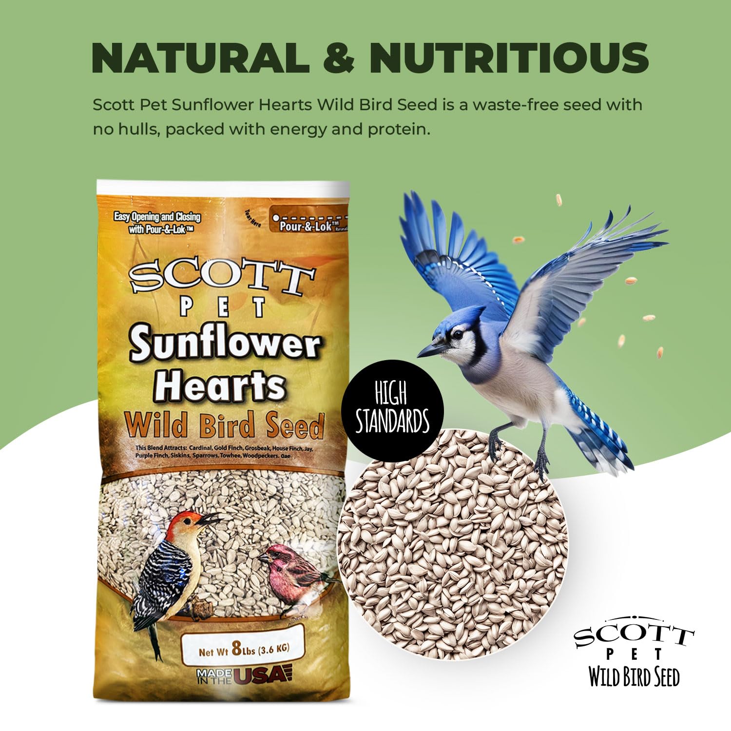 Scott Pet Wild Bird Seed Sunflower Hearts in a bird feeder