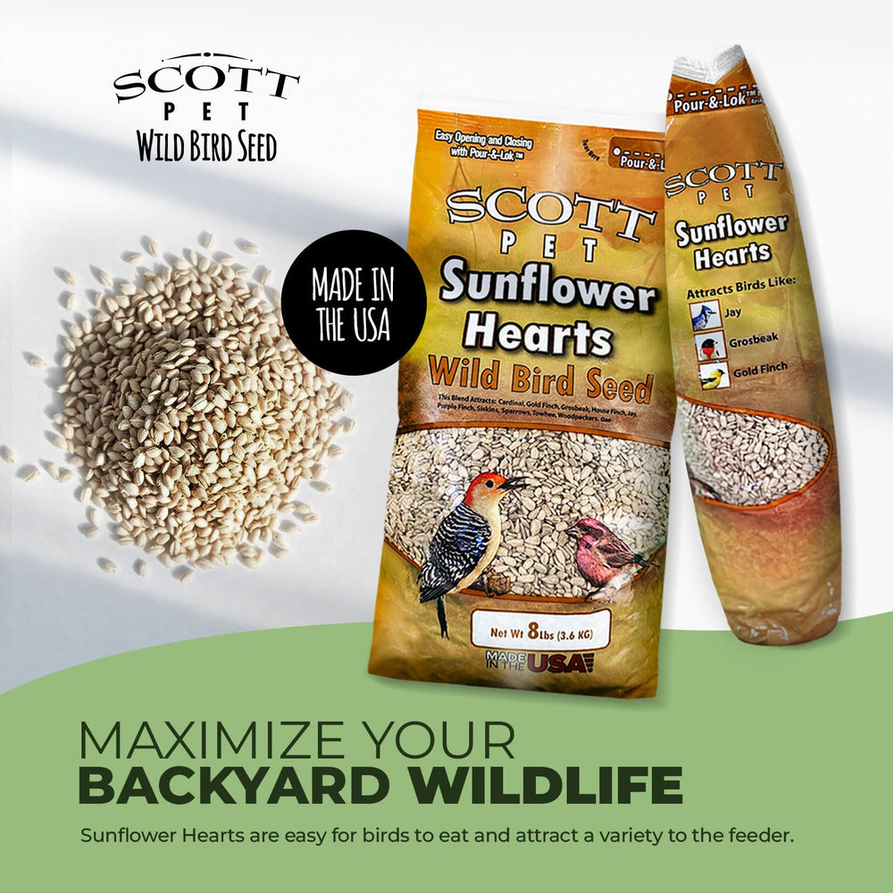Scott Pet Wild Bird Seed Sunflower Hearts spilling from bag