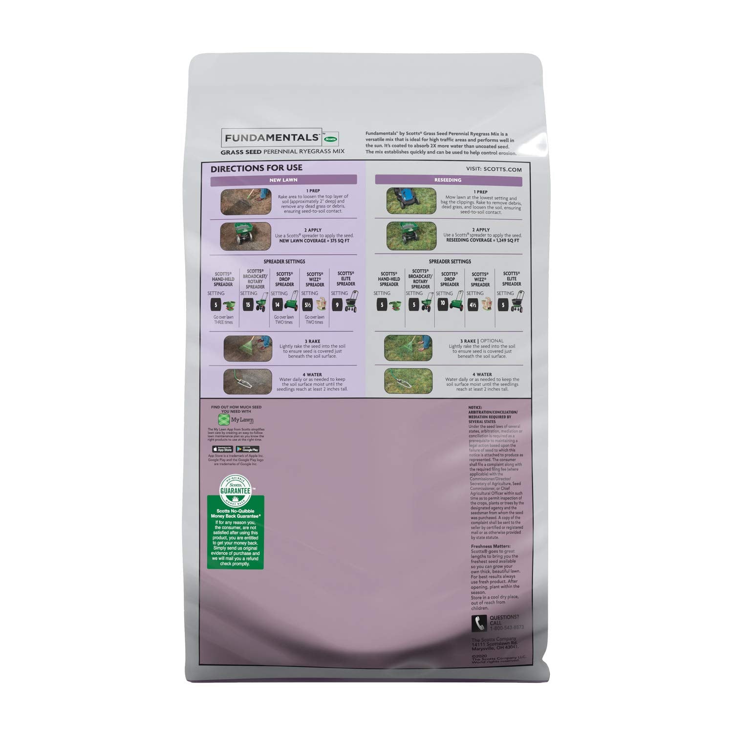 Scotts Grass Seed Perennial Ryegrass Mix showing coverage area