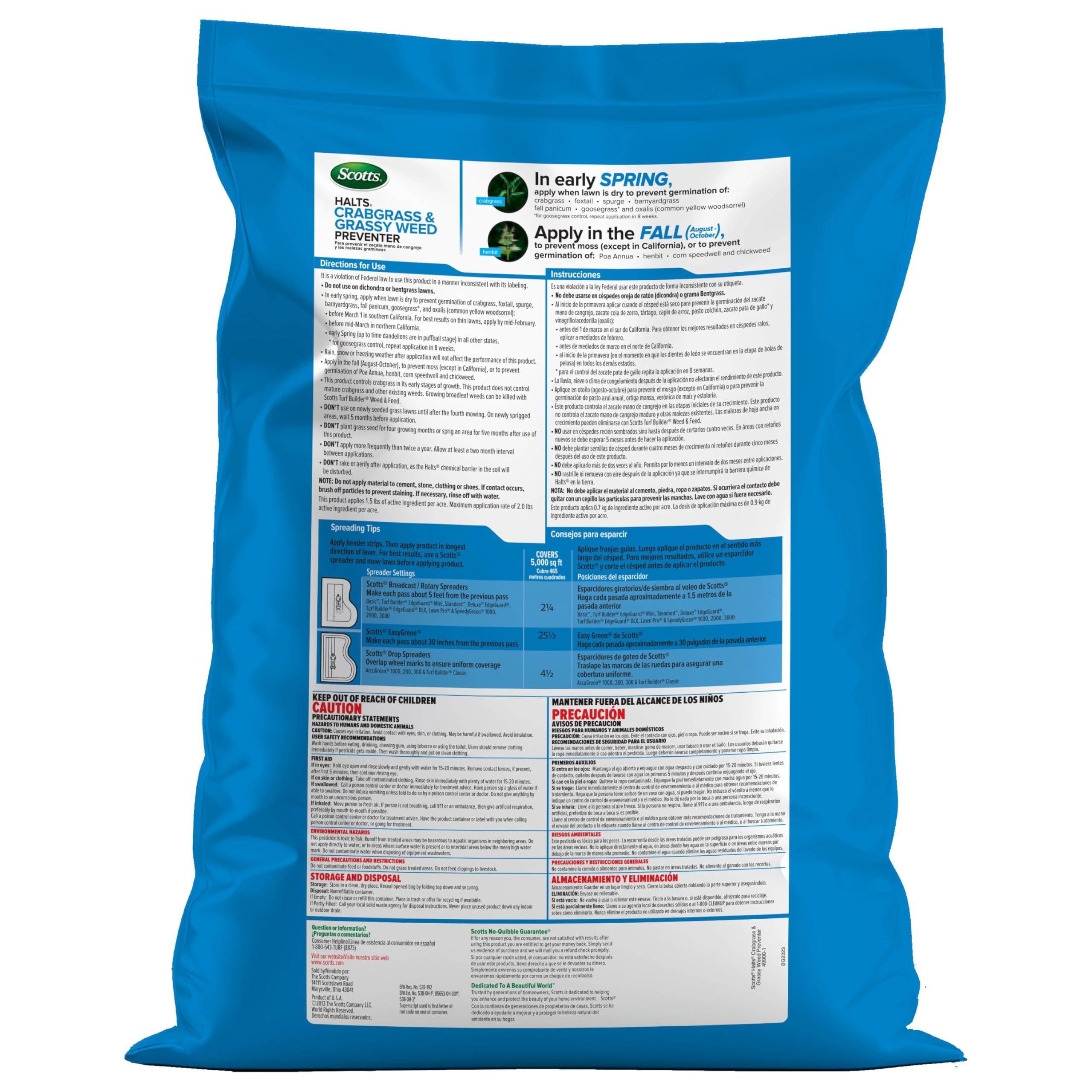 Scotts Halts Crabgrass & Grassy Weed Preventer bag back view