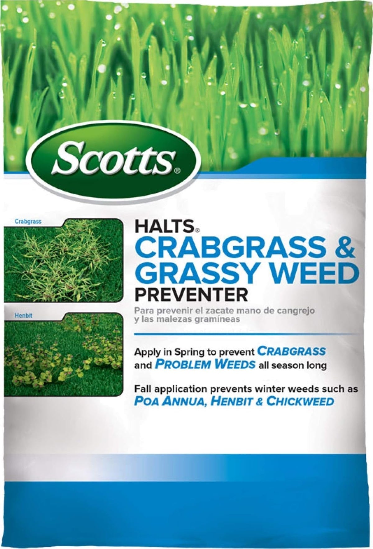 Scotts Halts Crabgrass & Grassy Weed Preventer bag front view