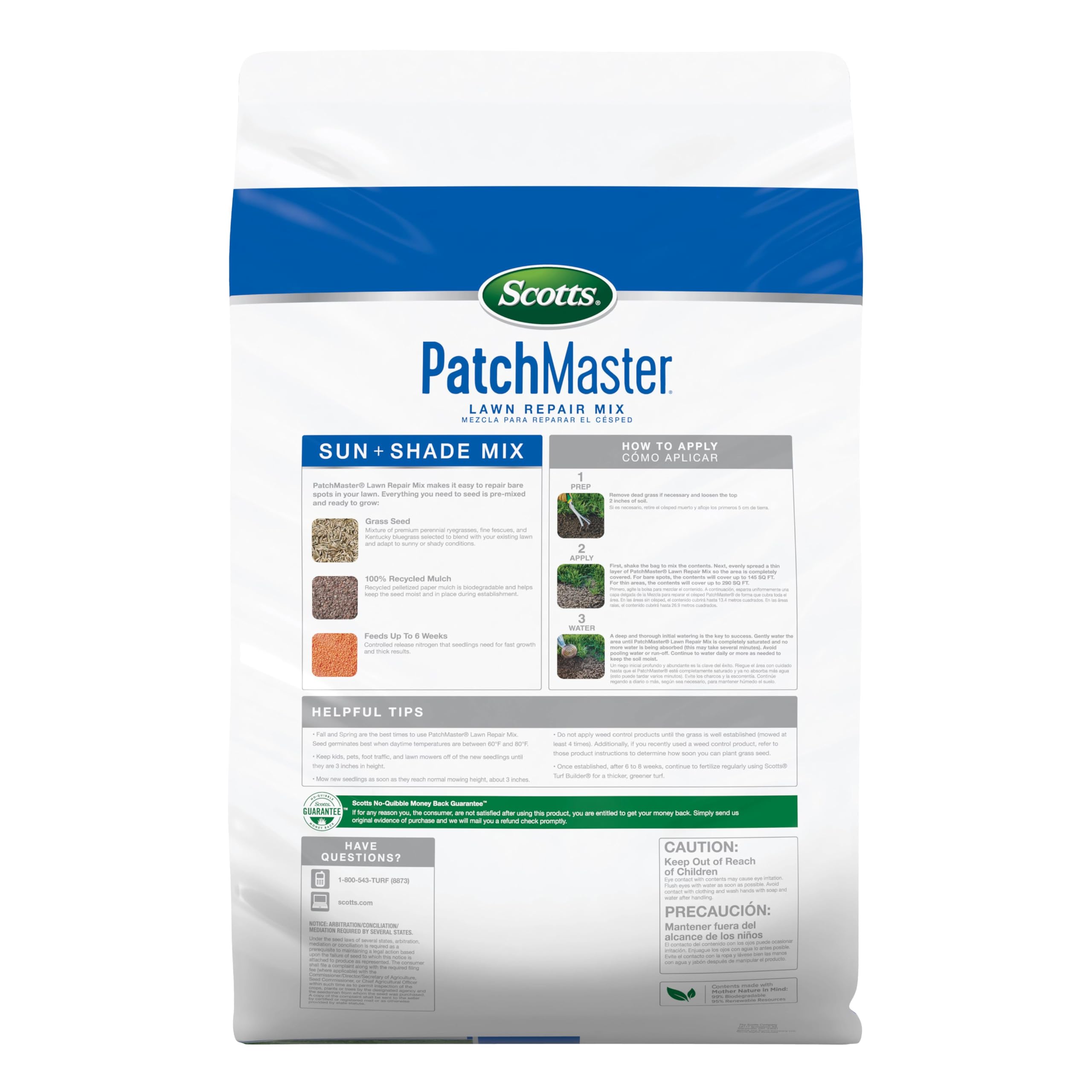 Scotts Lawn Repair Mix showing mulch, seed, and fertilizer blend