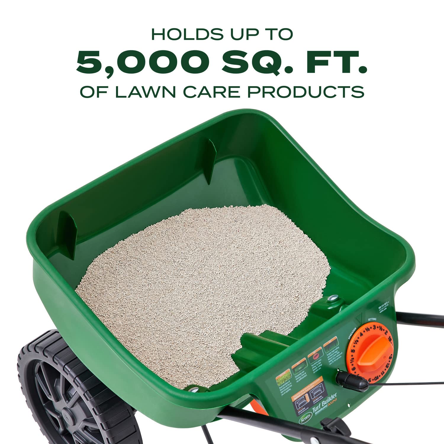 Scotts Mini Spreader showing fold-down handle