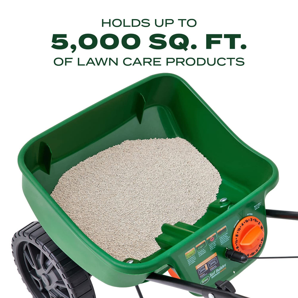 Scotts Mini Spreader showing fold-down handle
