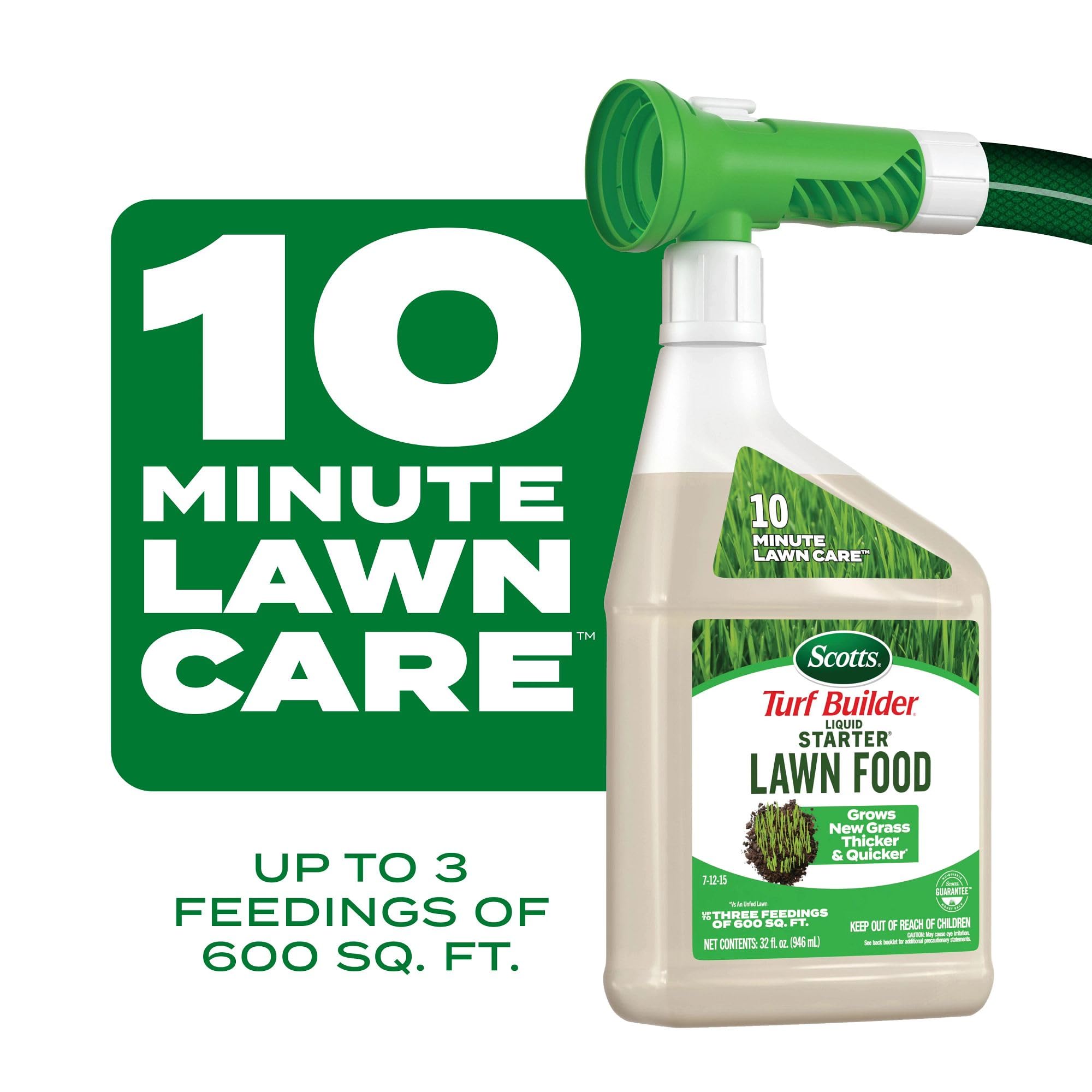 Scotts Turf Builder Liquid Starter Lawn Food being applied from hose