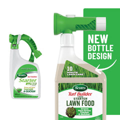 Scotts Turf Builder Liquid Starter Lawn Food translucent bottle showing liquid