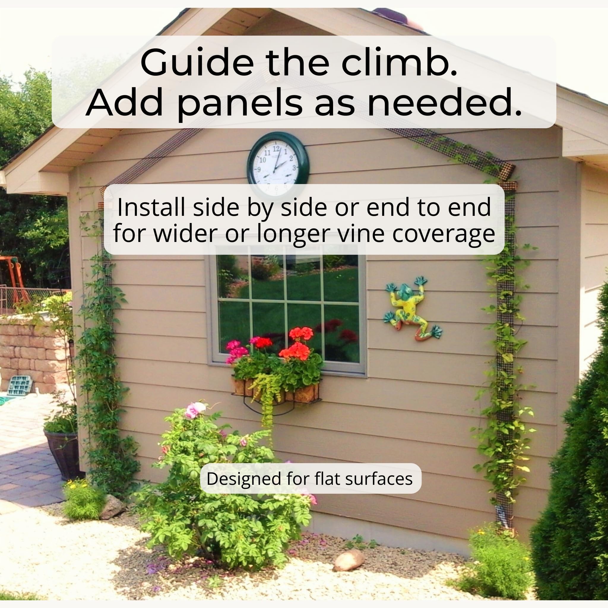 Scroll Trellis in a garden setting with flowers