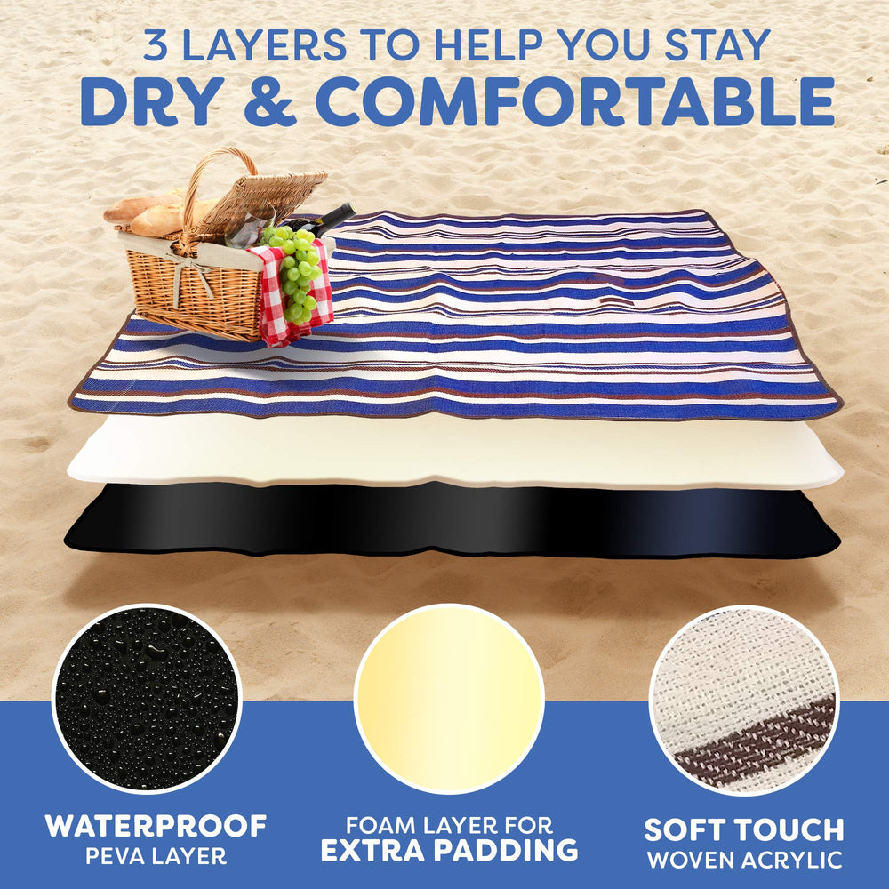 scuddles Waterproof Picnic Blanket folded with carrying strap