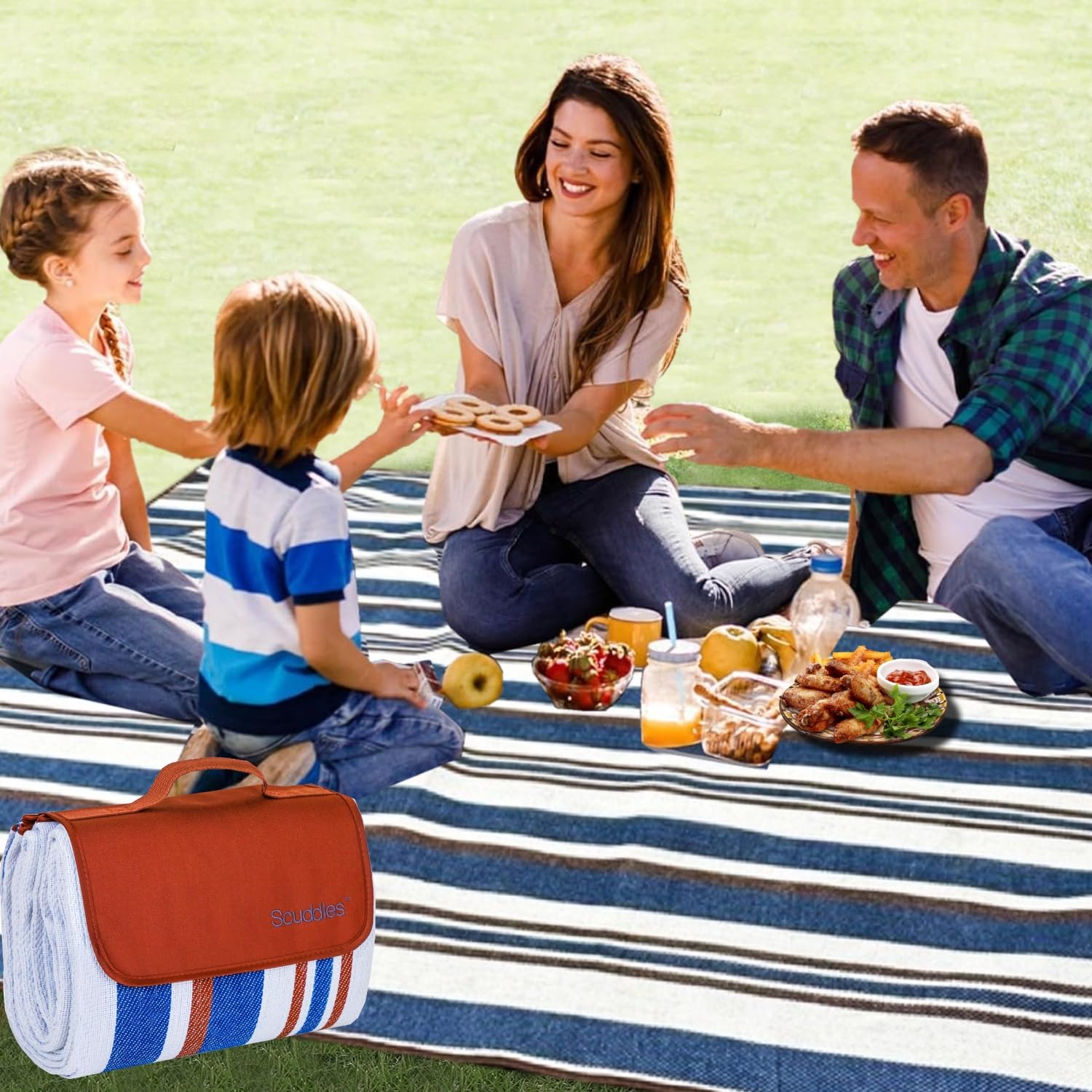 scuddles Waterproof Picnic Blanket packed for travel