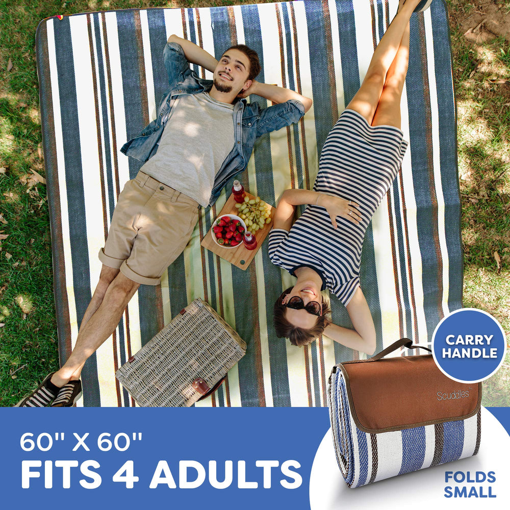 scuddles Waterproof Picnic Blanket showing waterproof backing