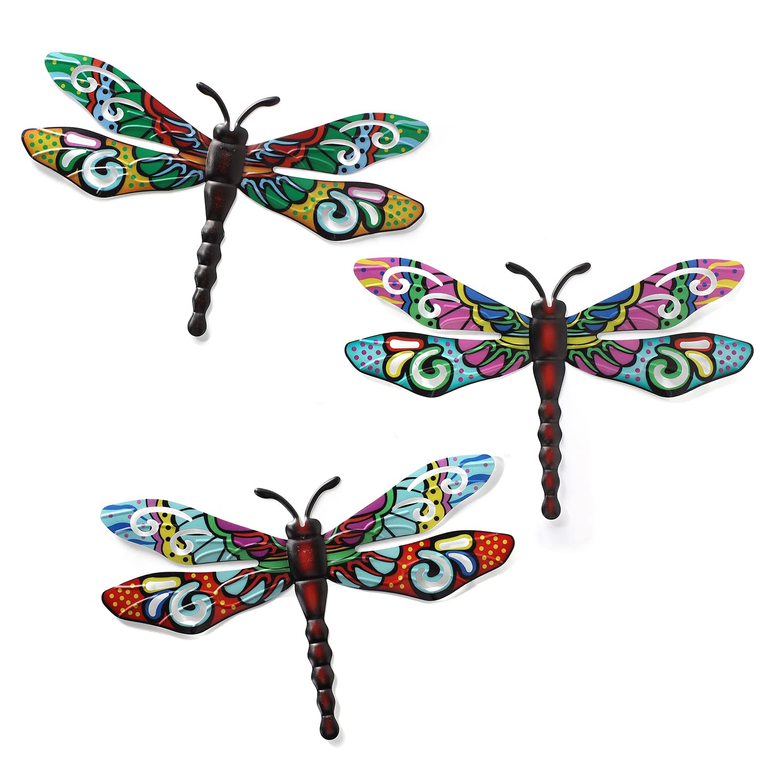 Scwhousi Metal Dragonfly Wall Decor front view, vibrant Mexican colour