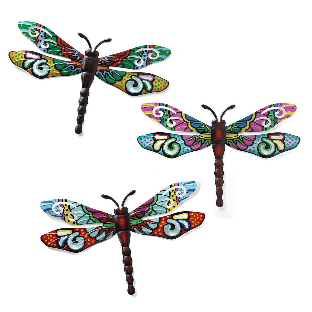 Scwhousi Metal Dragonfly Wall Decor front view, vibrant Mexican colour