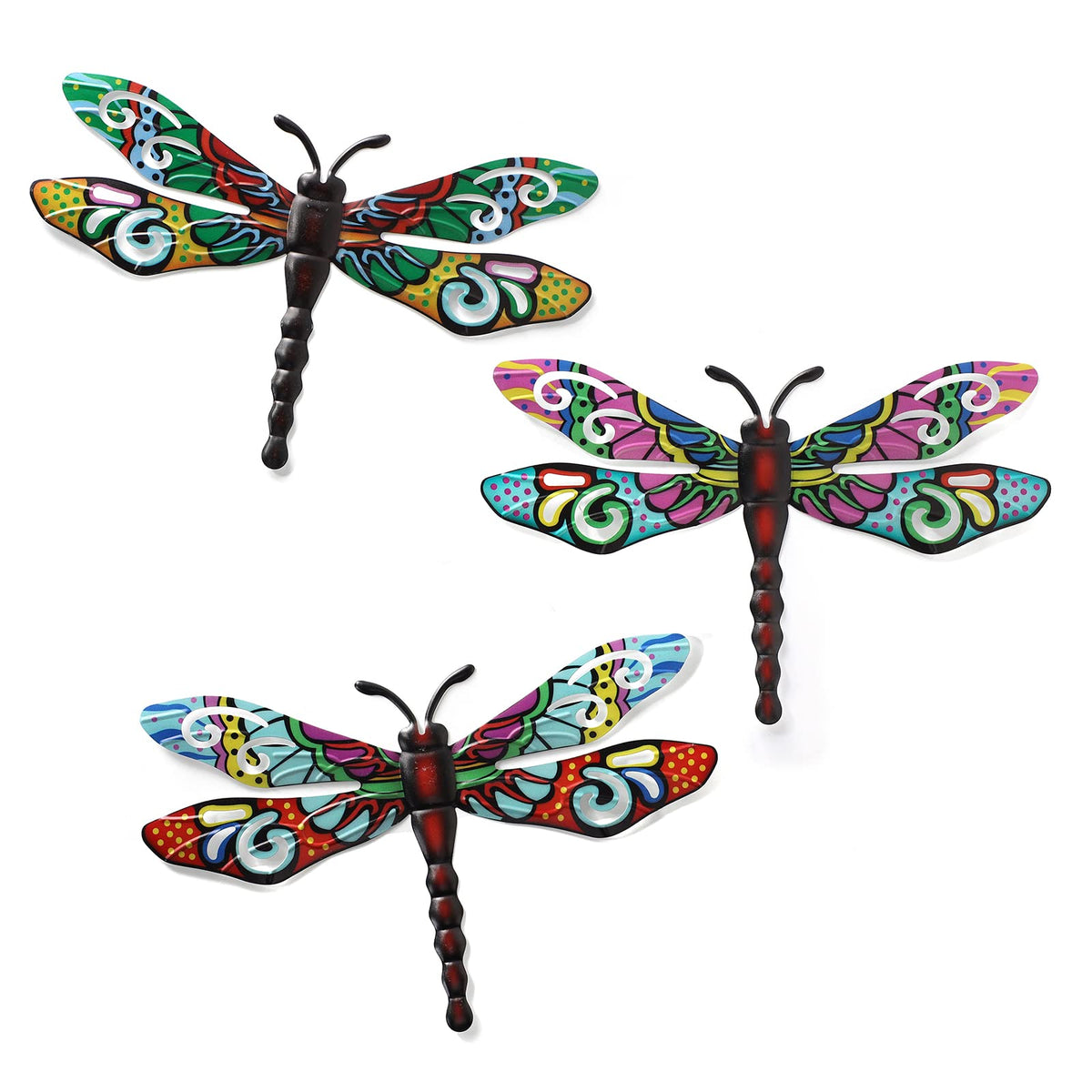 Scwhousi Metal Dragonfly Wall Decor front view, vibrant Mexican colour