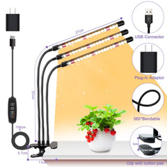 SDOVUERC grow light showing three light heads and USB plug